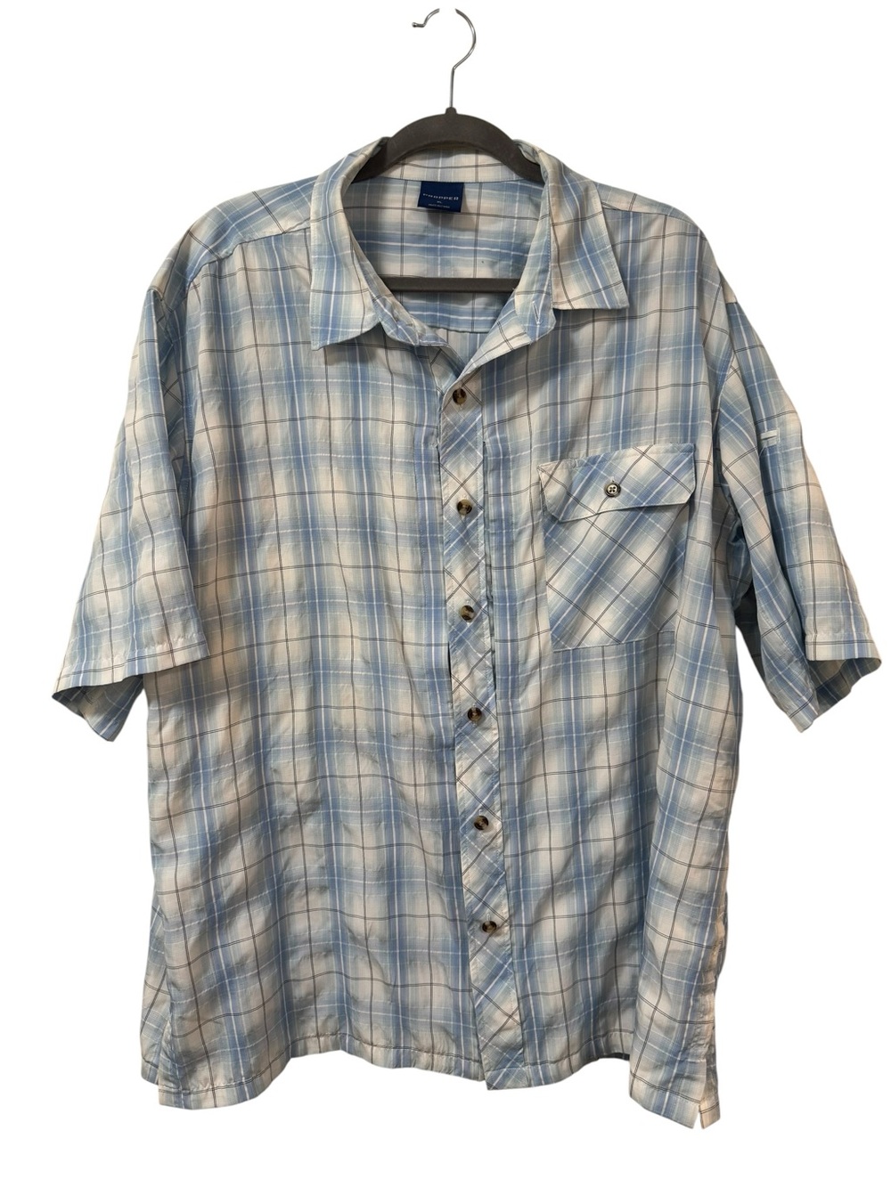 Propper mens XL blue plaid nylon outdoor tactical shirt magnetic closure